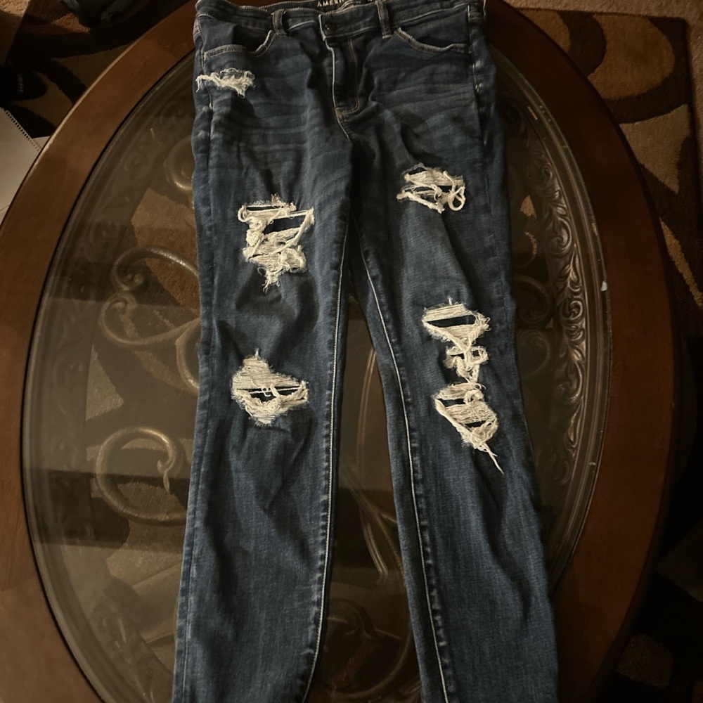 American Eagle Outfitters Ripped Skinny Jeans - Dark Blue